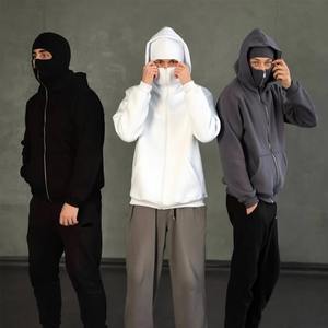 Sweat à capuche balaclava pour homme avec logo personnalisé, demi-zip, double couche, polaire surdimensionné, épais, écologique, coupe-vent, haute qualité - Product Image 2