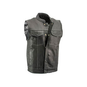 New Fashion <b>Mens</b> Biker <b>Leather</b> <b>Waistcoat</b> Black Vest Motorcycle & Auto Racing - Product Image 3