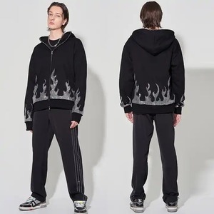 Sudadera con capucha de diseño personalizado con logotipo de diamantes de imitación, bordado de cara solar, lavado ácido, aspecto desgastado, ropa de calle de moda, proveedor OEM y ODM - Product Image 3