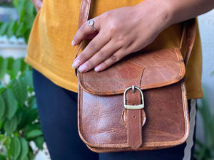 Bolso cruzado de cuero para mujer, hecha a mano bandolera Vintage, marrón - Product Image 2