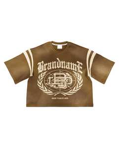 2025 diseño personalizado de gran tamaño ajustado Boxy Crop ajustado camisetas para hombres logotipo impreso diseño personalizado cuello redondo rayas hombro camisas - Product Image 4