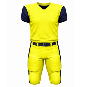 Uniforme de Fútbol Americano Amarillo Brillante y Azul Marino, Jersey de Rendimiento Personalizado con Mangas en Contraste y Pantalones de Juego Acolchados - Product Image 1
