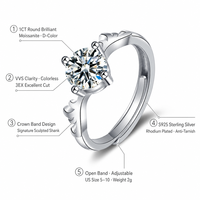 Bague Solitaire en Moissanite Ronde 1 carat Couleur D VVS en Argent Sterling S925 Certifiée GRA pour Femme – Vente en Gros