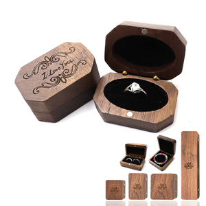 Hexagon Wood Ring Box Logo Red Wooden Solid Walnut Jewelry Gift Packaging Box Set Laser Engraving