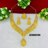 Set Kalung Liontin Bunga Rantai Kotak Klasik Wanita Berlapis Emas Kuningan untuk Pernikahan & Pesta