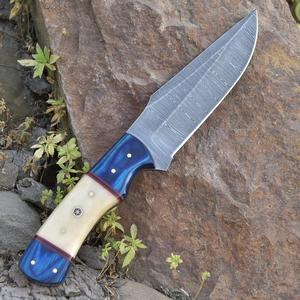 Couteau de chasse fait main en acier damas couteau Skinner extérieur à lame fixe avec gaine en cuir - Product Image 2
