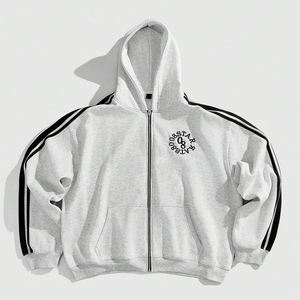 Sudadera con capucha y cremallera informal unisex, conjuntos de pantalones con hombros caídos, logotipo bordado de retazos, talla grande, temporada de invierno, venta al por mayor para - Product Image 4