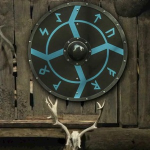 Escudo vikingo de runas y rayos de cara lisa personalizable por el fabricante de cuchillos. - Product Image 2