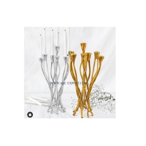 Bougeoirs de décoration de table en argent et or de style fantaisie ensemble de 2 bougeoirs de table d'appoint pour la maison et le salon - Product Image 1