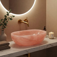 Best-seller Lavabo de salle de bain en quartz rose Lavabo fait à la main Bol de vanité en pierre naturelle de luxe Facile à nettoyer Villa au design moderne