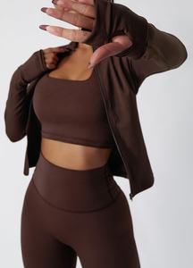 Conjunto Deportivo de Tres Piezas para Mujer, Leggings de Cintura Alta Sin Costuras, Sujetador Deportivo y Top Corto, Ropa de Entrenamiento - Product Image 3