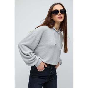 Crop top à capuche doux au toucher pour tous les jours en tissu tricoté 100% polyester - Product Image 1