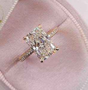 Anillo de Compromiso con Circonita Cúbica, Corte Octogonal, Engaste de Puntas, Plata de Ley 925, Diseño Romántico, Anillos de Boda para Mujer para Fiesta - Product Image 1