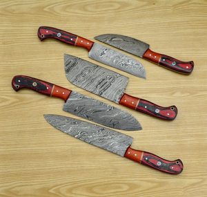 Ensemble de couteaux de chef en acier damas sur mesure faits à la main, 5 pièces avec étui en cuir, qualité supérieure - Product Image 2