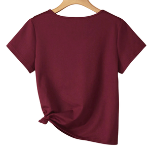 <b>Women</b> Solid <b>V</b> <b>Neck</b> Short Sleeve <b>T</b> <b>Shirt</b> Casual Summer Top Side Knot Detail Breathable Knitted Soft Lightweight Comfortable Daily - Product Image 2