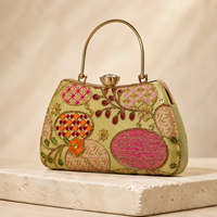 Pochette brodée en métal avec cadre en laiton, sac à main élégant pour femme, motif floral, pour soirée, mariage, usage quotidien, en satin de soie, fermeture à bouton