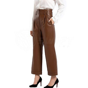 Pantalones de Lona de Cuero de Primera Calidad para Mujer, Logotipo Personalizado al por Mayor, Diseño Único para Invierno, Estilo de Frente Plano, a la Moda - Product Image 1