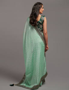 Hermosa calidad Chinni Foil Work Fabric Heavy Sequence Border Lace Blusa Sari para ocasiones especiales indias pakistaníes - Product Image 5