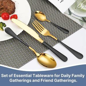 ชุดช้อนส้อมไม้หรูหราสีดำและสีทอง เป็นมิตรกับสิ่งแวดล้อม พร้อมที่แขวน สำหรับ 6 ที่ 24 ชิ้น สไตล์โมเดิร์น - Product Image 6