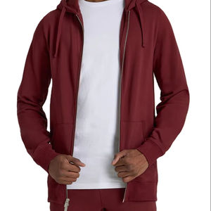 Wholesale 100% Cotton French Terry Full-<b>Zip</b> <b>Hoodie</b> <b>Black</b> Winter Pullover with Solid Pattern Print for Tall <b>Men</b> XS Size - Product Image 1