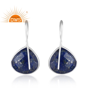 Vente chaude en argent Sterling naturel Lapis Lazuli pierres précieuses balancent boucle d'oreille bijoux personnalisés pour les femmes cadeau pour elle - Product Image 4