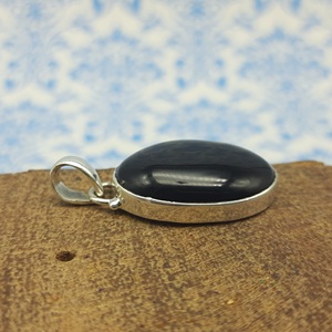 925 plata esterlina sólida elegante sobrio encanto colgante elegante bisel ajuste forma ovalada Natural negro ónix piedra preciosa 925 sello - Product Image 5