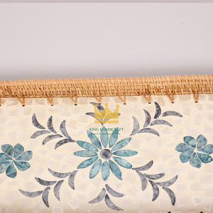 Bandeja de servicio de ratán y nácar decorativa ecológica artesanal de Vietnam para fiestas y decoración del hogar al por mayor - Product Image 3