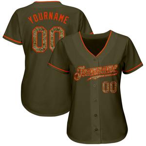 Camiseta de béisbol personalizada de camuflaje Oliva-naranja auténtico saludo al servicio - Product Image 2