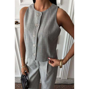 Conjunto de Poliviscosa con Rayas Flameadas 10178, Chaleco y Pantalones Plazzo en Tela de Franela - Product Image 4