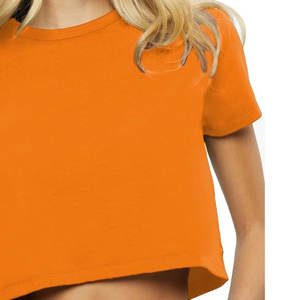 T-shirt court en coton décontracté pour femme Haut court orange confortable avec manches courtes Teint uni écologique pour l'été - Product Image 5