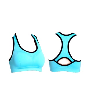 Soutien-gorge de sport respirant bleu clair à maintien élevé pour femme avec dos noir - Product Image 1
