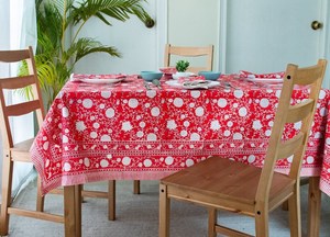 Handmade Modern Indian 100% Cotton <b>Tablecloth</b> Customizable <b>Square</b> 6 Seater 60x90'' Customized Color Floral Block Print Design Mi - Product Image 5