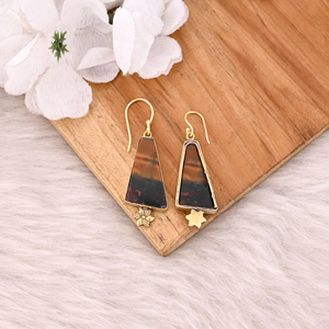 Pendientes de Moda Chapados en Oro Amarillo con Piedra Preciosa de Jaspe Malinga, Pendientes Bohemios de Moda, Joyería Popular al por Mayor - Product Image 4