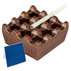 Porte-plateau de cendrier en bois de forme hexagonale fini en noyer avec un design en métal massif et en bois Bol à cendres élégant - Product Image 2