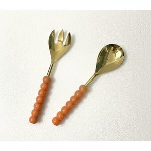 Nouveauté : Ensemble de serveurs à salade en acier inoxydable, élégants, avec poignées en résine artisanales, compatibles lave-vaisselle, ustensiles à salade Z F Craft - Product Image 1