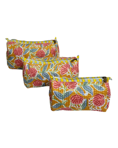 Sustainable Eco-Friendly Cotton <b>Quilted</b> Zipper Closure for Organizer | Reusable Water Resistant <b>Makeup</b> <b>Bag</b> with Soft Handle - Product Image 3