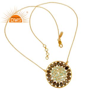 Calcedonia labradorita colgante grueso venta al por mayor 925 Plata chapado en oro cadena collar joyería colección clásica - Product Image 4