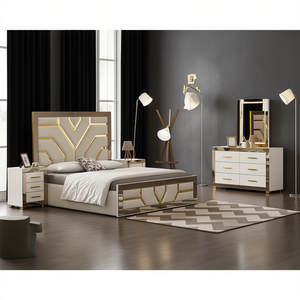 Juego de Dormitorio Contemporáneo Estilo Americano con Cabecera Iluminada en Oro Paris (Tamaño Queen, 5+ Cajones) - Proveedor Mayorista Turco - Product Image 3