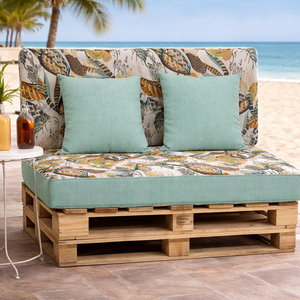 4-Piece Durable Fabric Outdoor Pallet <b>Cushion</b> Set 120x80 + 120x50 cm Garden Sofa 12 cm Thick with Removable <b>Cover</b> - Product Image 1