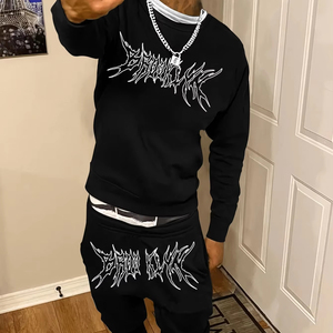 Premium Men Casual 2 Piece Set Custom Printed Design Breathable Tracksuits Top Notch <b>100</b>% Cotton Full Sleeves Sweat Suits - Product Image 1