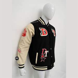 Veste universitaire d'hiver de haute qualité avec logo personnalisé en laine et chenille brodée pour hommes avec manches en cuir de couleur personnalisée High Street - Product Image 5