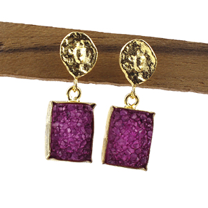 Elegante ágata chapada en oro Druzy piedras preciosas pendientes colgantes joyería de moda hecha a mano con regalo de diseño elegante - Product Image 4