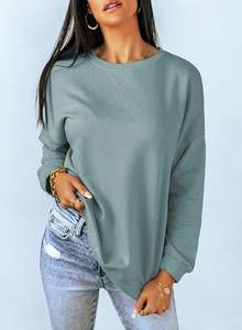 Sudadera de manga larga con cuello redondo para mujer Chaqueta informal de lana cálida de estilo básico simple - Product Image 2