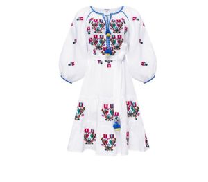 Robe courte à manches longues et col en v pour femme, vêtement en coton, longueur aux genoux - Product Image 3