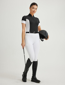 Camisetas de equitación para mujer, rendimiento de secado rápido, bolsillo superior, estampado de silicona, Jodhpur y pantalones ecuestres para exteriores - Product Image 1