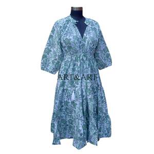 เดรสทำงานผ้าฝ้ายถักสไตล์วินเทจ ทรงเอ ยาวแบบแม็กซี่ แขนพอง ลายดอกไม้ คุณภาพสูง เป็นมิตรกับสิ่งแวดล้อม สวมใส่สบาย - Product Image 4