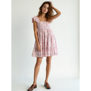 High on Demand Floral Ruffle Mini <b>Dress</b> Square Collar <b>Elastic</b> Waist Casual <b>Dress</b> for Party and Office Wear - Product Image 1