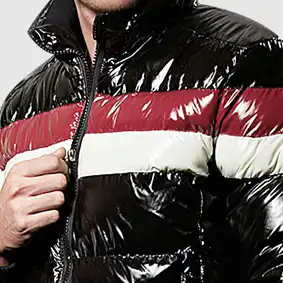 Chaqueta Bomber Color Block para Exteriores, Negra, Invierno, con Cremallera, Impermeable, Transpirable, de Algodón, con Logotipo Personalizado, Brillante, para Hombre - Product Image 3