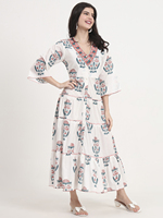 Femmes été décontracté robe de bal Maxi robe imprimé fleuri à plusieurs niveaux col en v 3/4 manches blanc corail sarcelle motif robe florale robe
