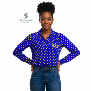 Camisa Formal de Negocios con Botones Sigma Gamma Rho Sorority, Camisa Tejida con Cuello y Botones Delanteros para Mujer - Product Image 4